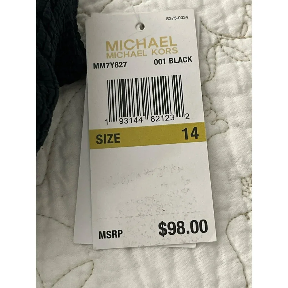 Michael Kors Black One-Shoulder Bathing Suit Ribbed Swimsuit Size 14 NWT